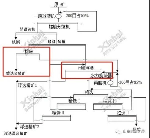 金氧化原生混合矿重选+闪速浮选